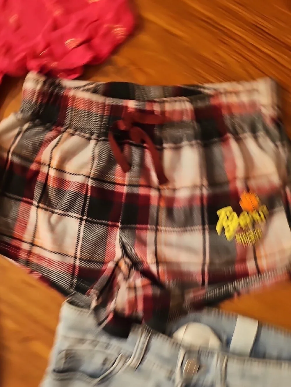 Old Navy Kids Black Graphic Tee, Pink Ruffle Top & Pink Plaid Shorts